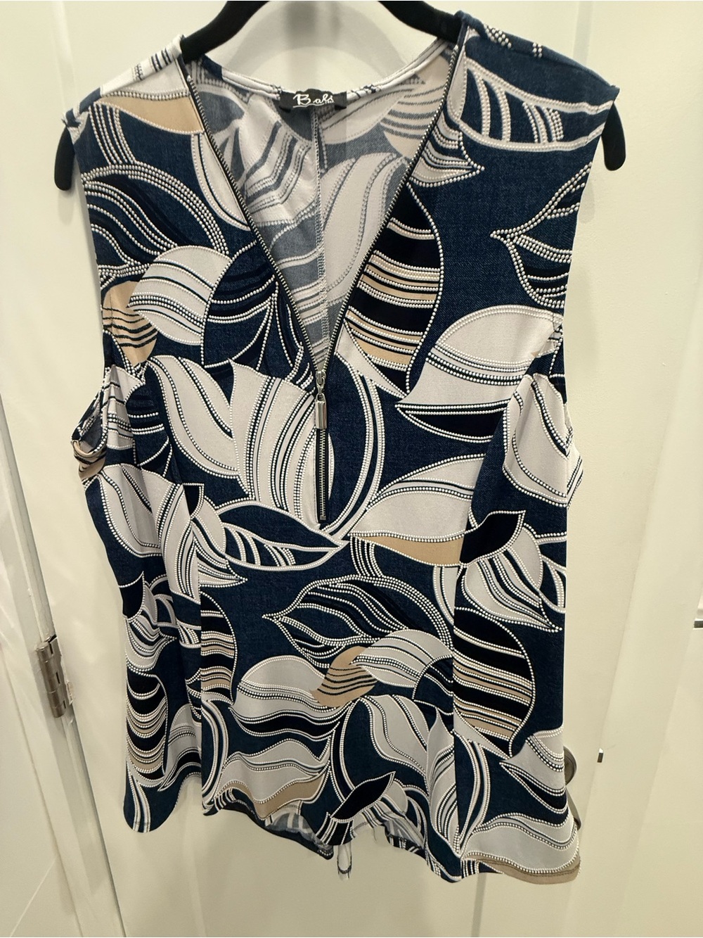 Bali Navy, Cream & Beige Printed Sleeveless Tunic